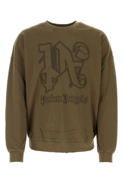 Palm Angels Man Mud Cotton Oversize Sweatshirt In Brown