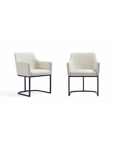 Manhattan Comfort Serena 2-piece Faux Leather Upholstered Dining Armchair Set In Cream