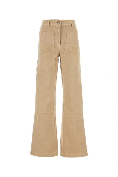 Palm Angels Woman Beige Denim Jeans In Brown