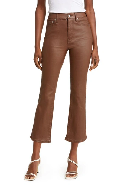 Daze Shy High Waist Coated Kick Flare Jeans In Coated Espresso