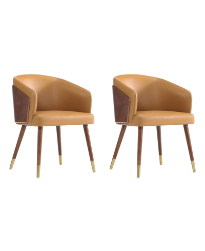 Manhattan Comfort Reeva 2-piece Faux Leather Upholstered Dining Chair Set In Walnut And Camal