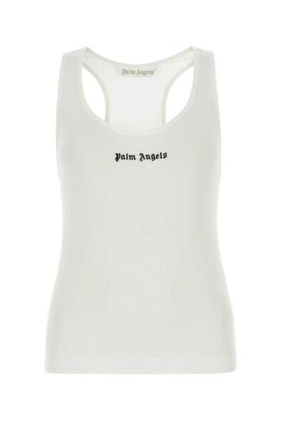 Palm Angels White Logo-embroidered Ribbed Tank Top