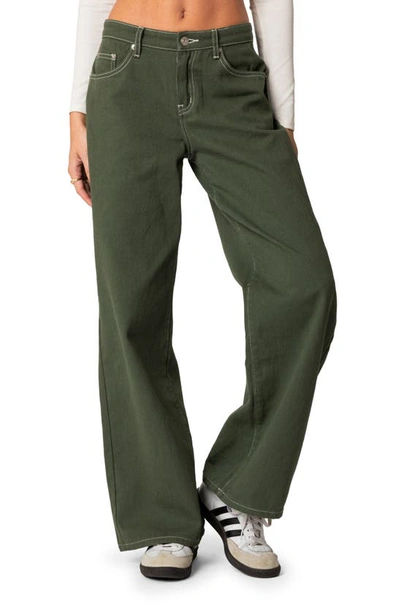 Edikted Brenda Low Rise Straight Leg Carpenter Jeans In Olive