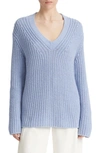 Vince Shaker Stitch V-neck Sweater In Blue