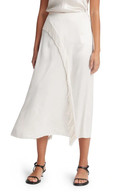 Vince Asymmetric Fringe Midi Skirt In Silver