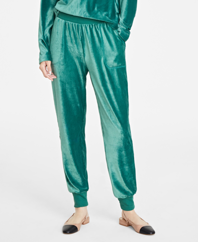 On 34th Women's Ribbed Velour Jogger Pants, Created For Macy's In Crisp Green
