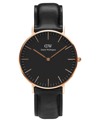 Daniel Wellington Unisex Classic Sheffield Black Leather Watch 36mm In Black