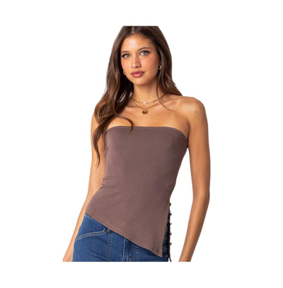 Edikted Women's Silvia Asymmmetric Hem Top In Mocha