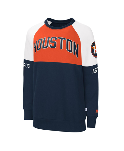Starter Women's  Navy, Orange Houston Astros Baseline Raglan Pullover Sweatshirt In Navy,orange