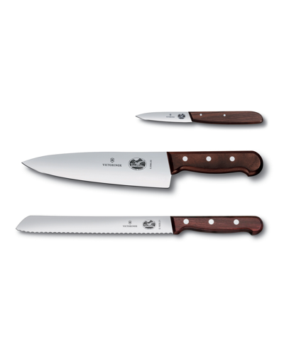 Victorinox Stainless Steel 3 Piece Bread And Paring Knife Set In Wood