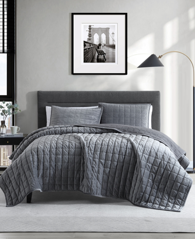 Kenneth Cole New York Closeout!  Solid Velvet Reversible 3 Piece Quilt Set, Full/queen In Charcoal