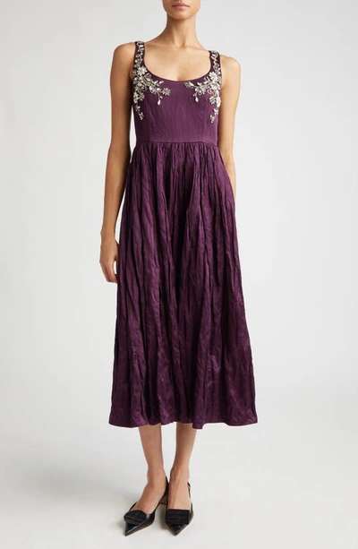 Erdem Embellished A-line Midi Dress In Burgundy