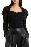 French Connection Edrea Ruched Tulle Top In Blackout