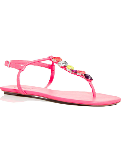 Schutz Sandalia Salto Rasteiro Womens Jeweled Thong T-strap Sandals In Pink