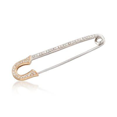Ross-simons Diamond Safety Pin In Sterling Silver And 14kt Yellow Gold