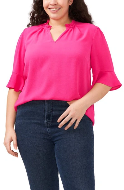 Cece Split Neck Blouse In Bright Rose