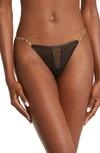 Bluebella Tallulah Geo Crochet Thong In Black In Black/ Gold