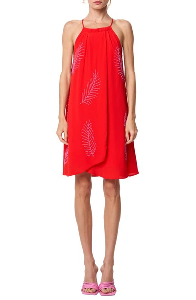 Ciebon Joanna Beaded Palm Minidress In Red/ Pink