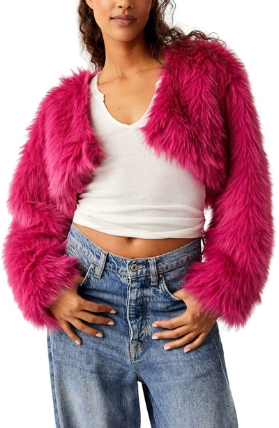 Free People Martini Bolero Faux Fur Crop Jacket In Pink