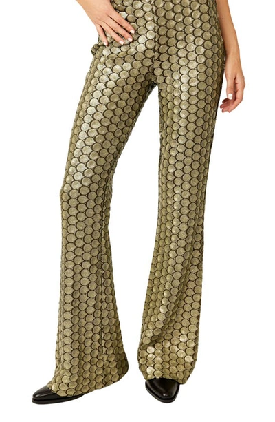 Free People Wilder Days Sequin Flare Leg Trousers In Rocker Olive