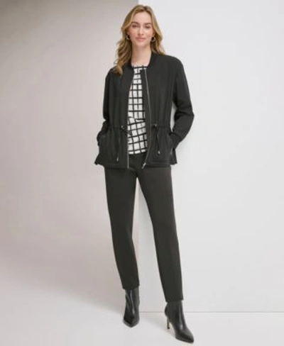 Calvin Klein Womens Drawstring Waist Jacket Sleeveless Top Straight Leg Pants In Black
