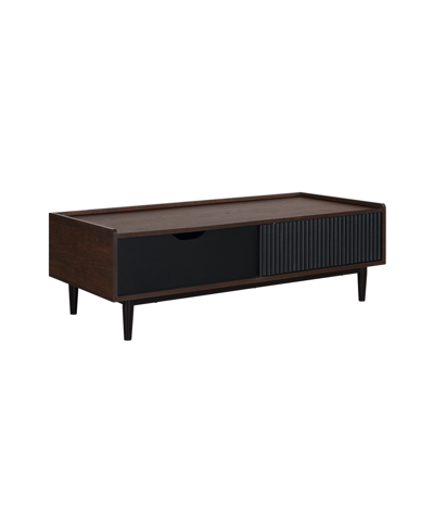 Manhattan Comfort Duane 47.24" Medium Density Fibreboard Ribbed 1-drawer Coffee Table In Dark Brown And Black