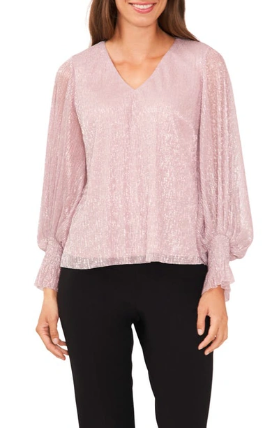 Halogen Metallic Semisheer Bishop Sleeve Blouse In Zephyr Pink