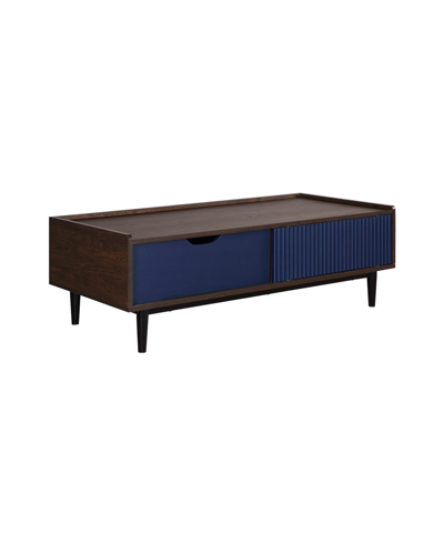 Manhattan Comfort Duane 47.24" Medium Density Fibreboard Ribbed 1-drawer Coffee Table In Dark Brown And Navy Blue