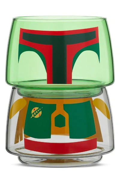 Joyjolt Star Wars™ Set Of 2 Stackable Boba Fett Glasses In Green Multi