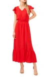Chaus Smocked Waist Seersucker Midi Dress In Red