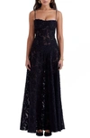 House Of Cb Seren Blush Lace-up Back Gown In Black