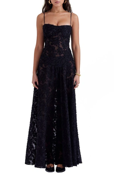 House Of Cb Seren Blush Lace-up Back Gown In Black