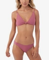 O'neill Oneill Juniors Saltwater Solid Pismo Knot Front Bikini Top Bottoms In Berry