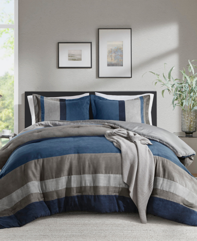510 Design Boulder Stripe Micro Suede Comforter Sets In Blue