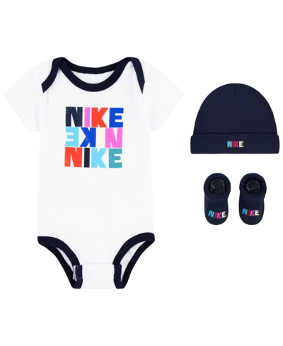 Nike Baby Boys Neutral Logo Bodysuit, Hat And Booties Gift Box Set, 3-piece In White