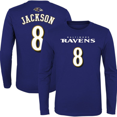 Outerstuff Kids' Big Boys Lamar Jackson Purple Baltimore Ravens Mainliner Player Name And Number Long Sleeve T-shirt