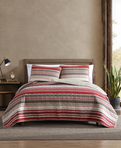 Eddie Bauer Yakima Valley Stripe Persimmon Reversible 2-piece Twin Quilt Set In Multi Red