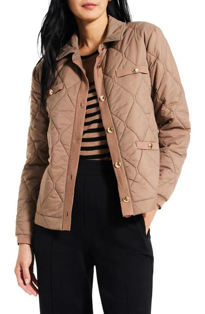 Nic + Zoe Onion Quilted Mixed Media Puffer Jacket In Brown