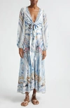 CAMILLA SEASON OF THE SIREN PRINT LONG SLEEVE SILK CREPE FAUX WRAP DRESS