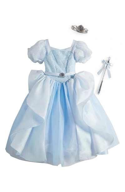 A Leading Role X Disney Kids' Cinderella Platinum Edition Light-up Dress, Crown & Wand Costume Set In Blue