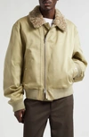 Burberry Shearling Trimmed Cotton Jacket In Hunter