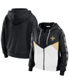 Wear By Erin Andrews Black/white New Orleans Saints Color Block Light Weight Modest Crop Full-zip Ho In Black,white