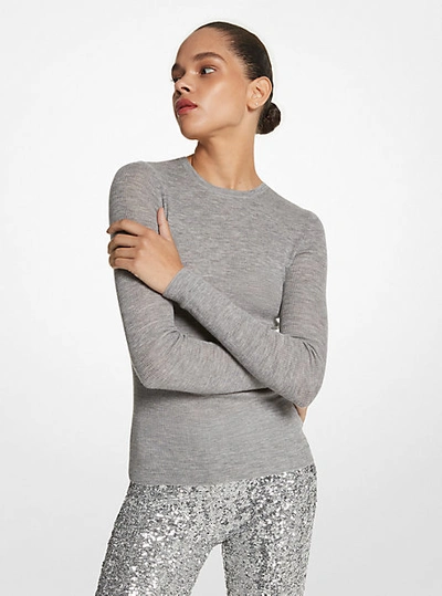 Michael Kors Hutton Ribbed Crewneck Pullover In Pearl Melange