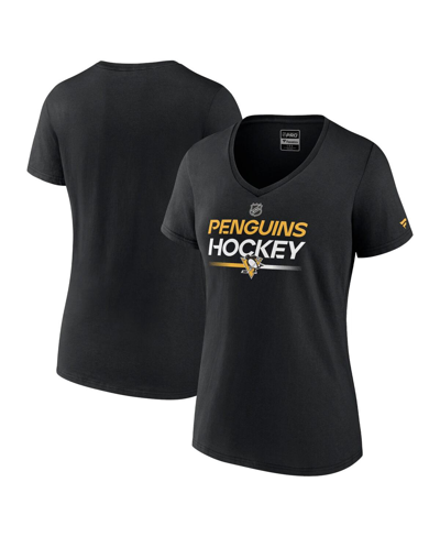Fanatics Women's  Black Pittsburgh Penguins Authentic Pro V-neck T-shirt