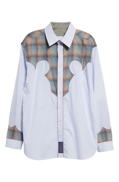 Maison Margiela X Pendleton Décortiqué Long Sleeve Cotton Button-up Shirt In Blue Pink