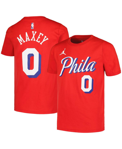 Jordan Kids' Big Boys  Brand Tyrese Maxey Red Philadelphia 76ers Name And Number Statement T-shirt