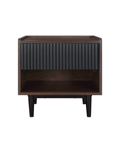 Manhattan Comfort Duane 20.23" Medium Density Fibreboard Ribbed 1-drawer Nightstand In Dark Brown And Black