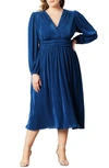 Kiyonna Sophie Pleated Midi A-line Cocktail Dress In Dark Blue
