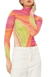 Afrm Zadie Mesh Turtleneck Top In Abstract Spring Wave