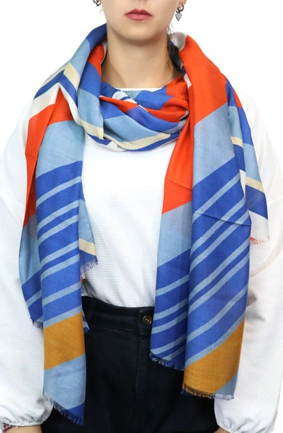 Nicoletta Rosi Reversible Stripe Modal Fringe Scarf In Blue